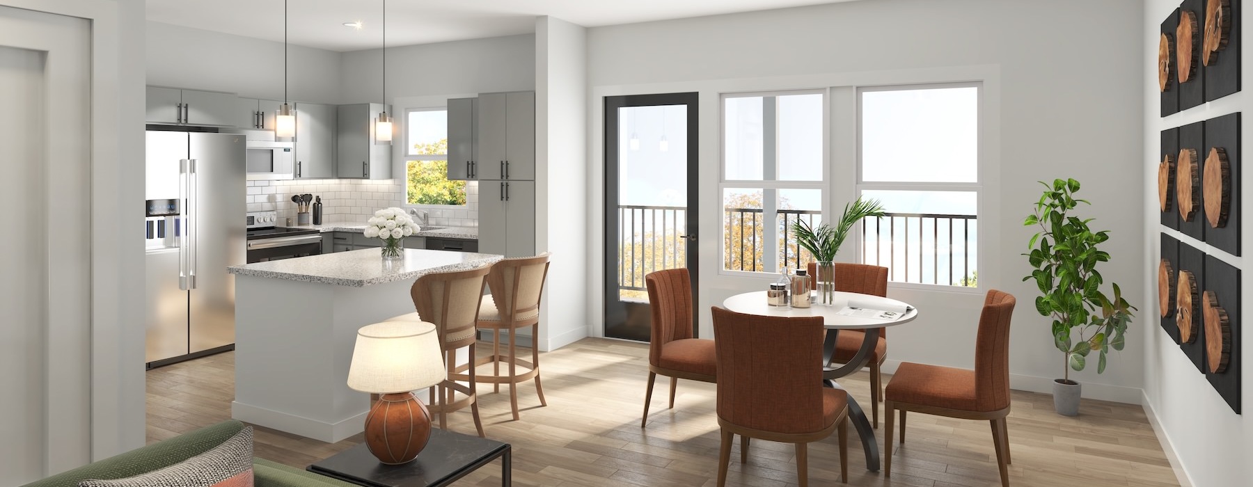 a living room with a table, chairs and a couch
